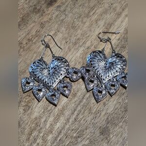 Elegant Silver Heart Dangle Earrings
